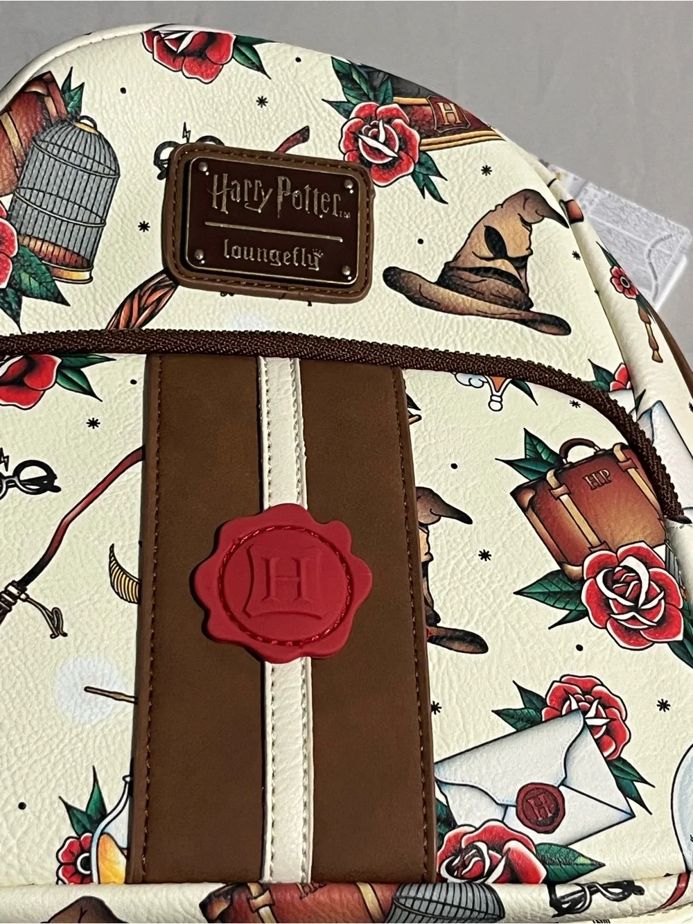 Loungefly Harry Potter Cream Floral & Brown Mini Backpack New with Tags